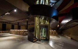architekturfotografie Weingut Weinkeller interiors winery staircase and barrels 