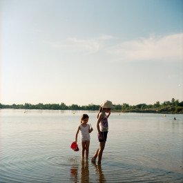 two children in lake 